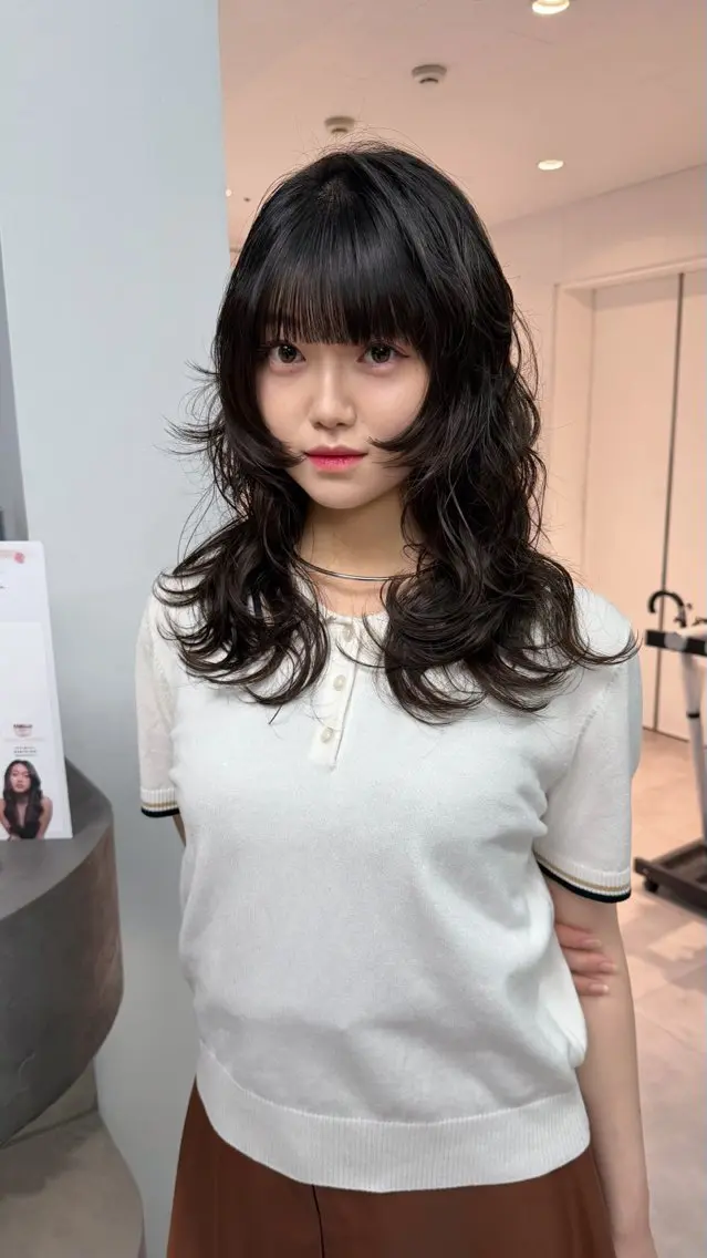 ロング パーマ 顔まわりレイヤー 韓国風ヘア レイヤーカット ロング デジタルパーマ 小田 晃瑛のヘアスタイル