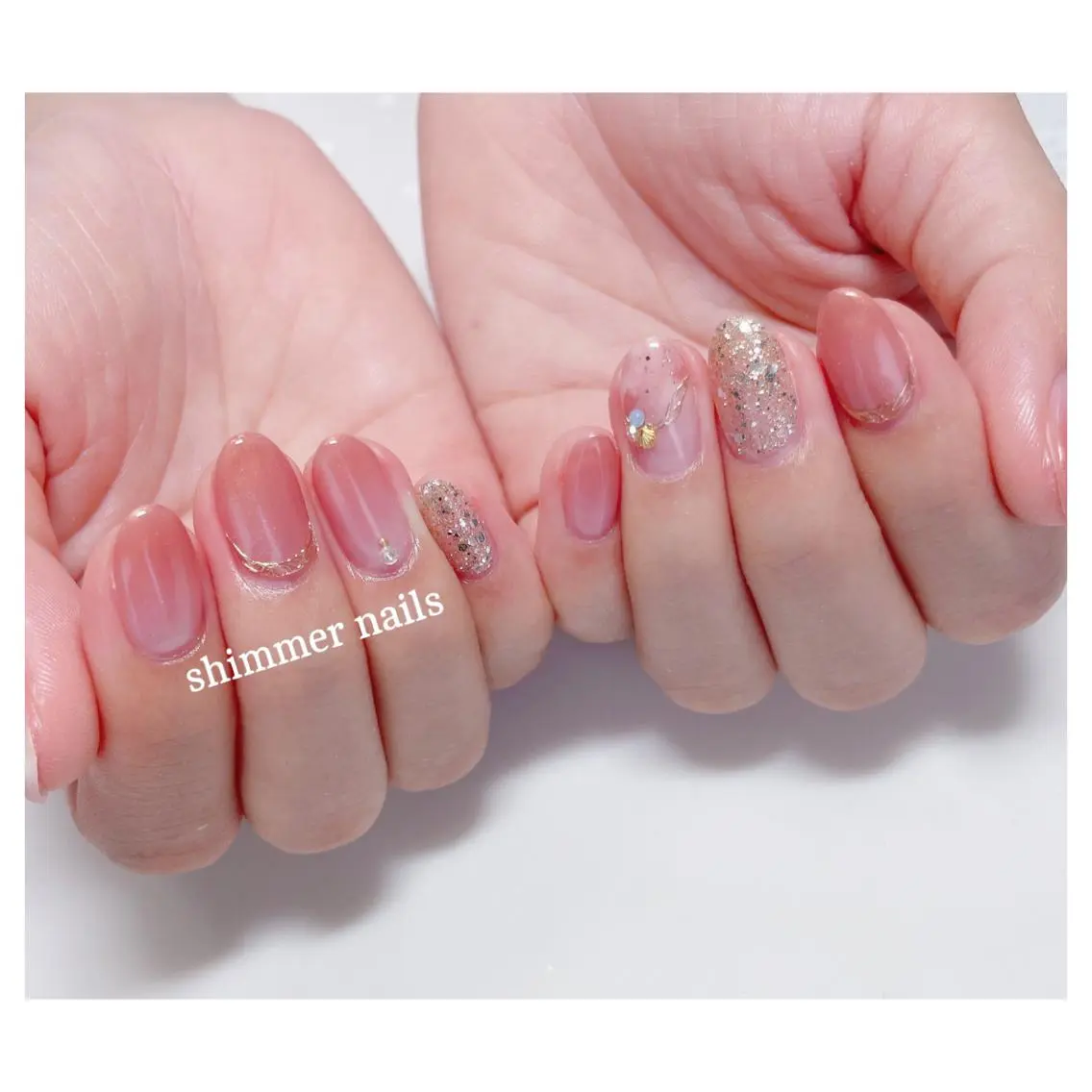 ネイル オレンジ ピンク shimmer nailsのネイルデザイン