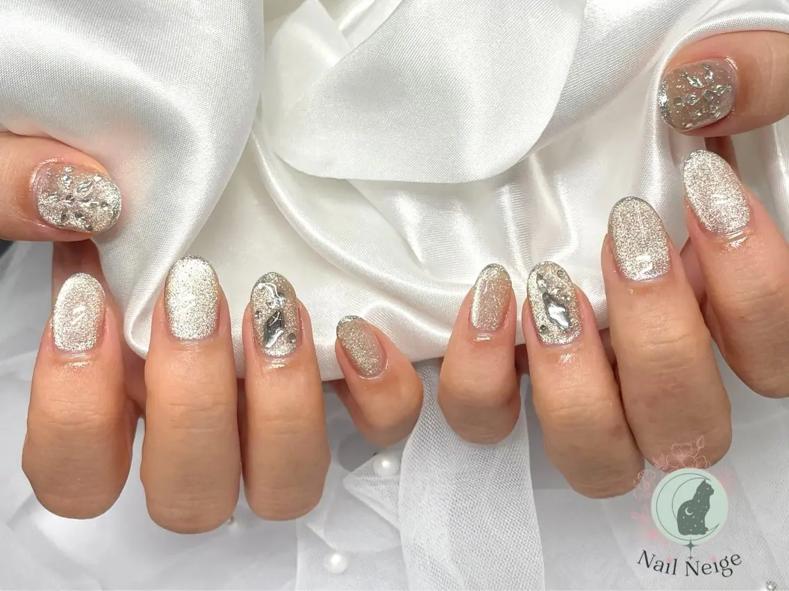 ネイル アートネイル ジェルネイル マグネットネイル 持ち込み パラジェル Nail Neige🐈🌙のネイルデザイン