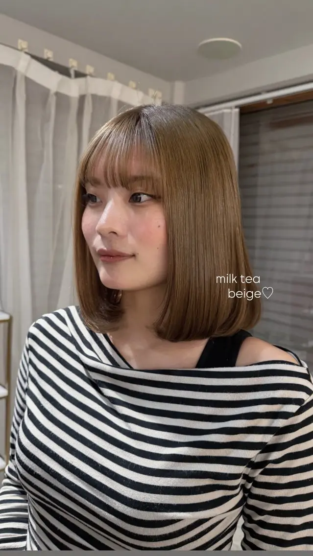 ショート カラー ベージュカラー 透明感カラー ミルクティーベージュ ボブ cipre 萌乃のヘアスタイル