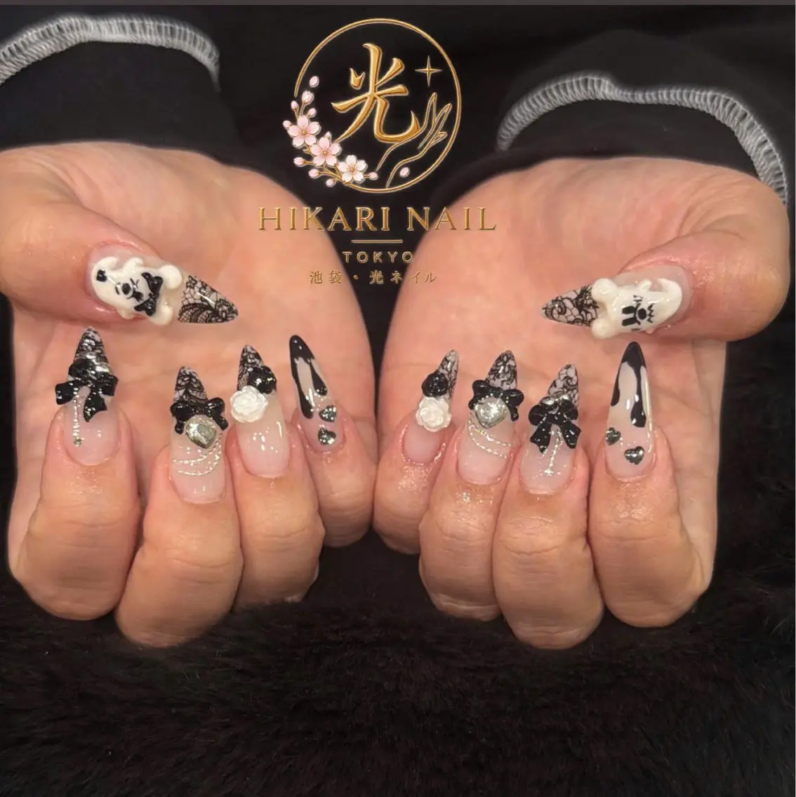 ネイル チークネイル 長さ出し フレンチネイル ガーリー ハロウィン ハンドネイル HikariNail Ikebukuroのネイルデザイン
