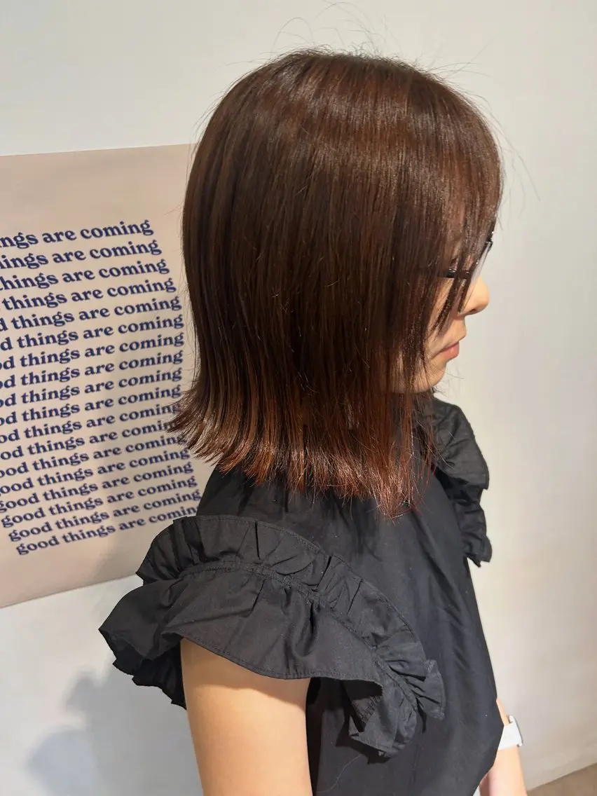 ミディアム オレンジブラウン カット ヘアカラー トリートメント ボブ/レイヤー ナカミネアキナのヘアスタイル
