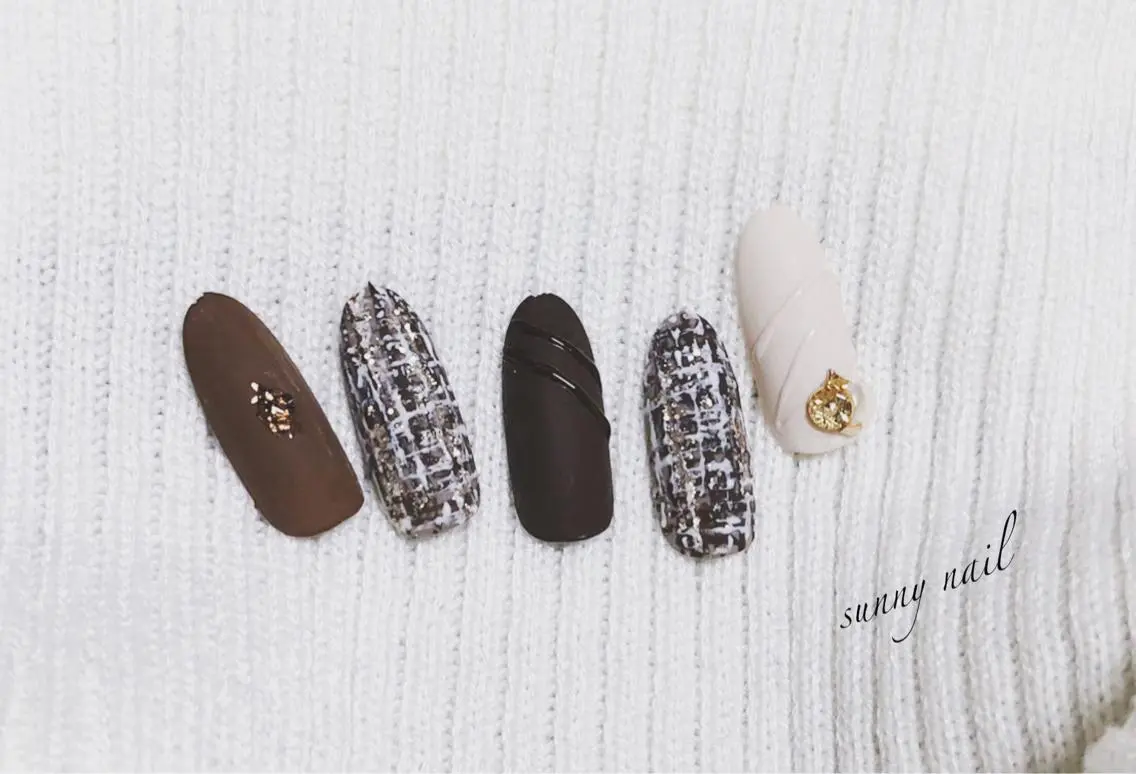 ネイル ツイードネイル バレンタイン sunny nailのネイルデザイン