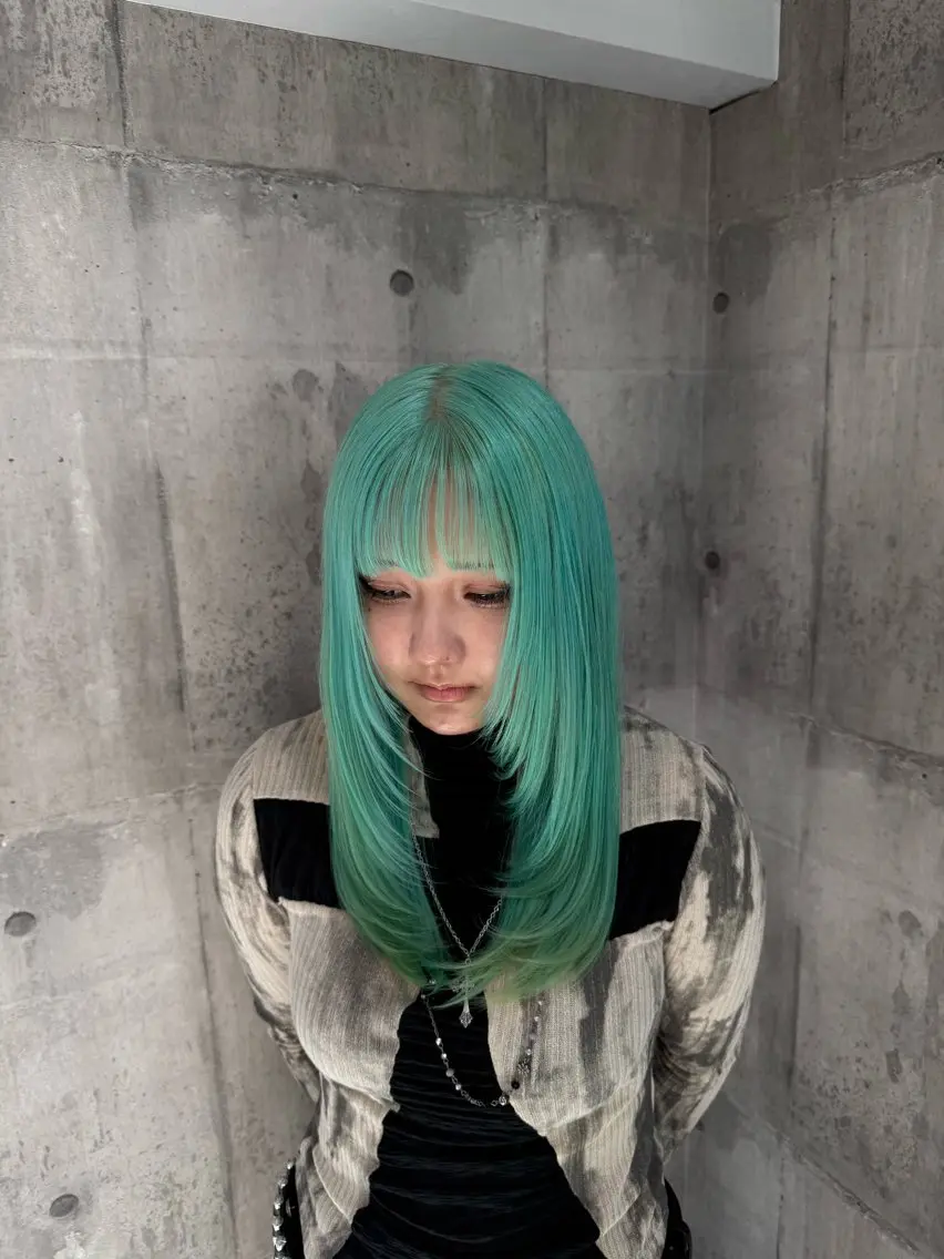 セミロング カラー メンズ ミント ヘアカラー トリートメント 原色、デザインカラー オタク美容師かずきのヘアスタイル