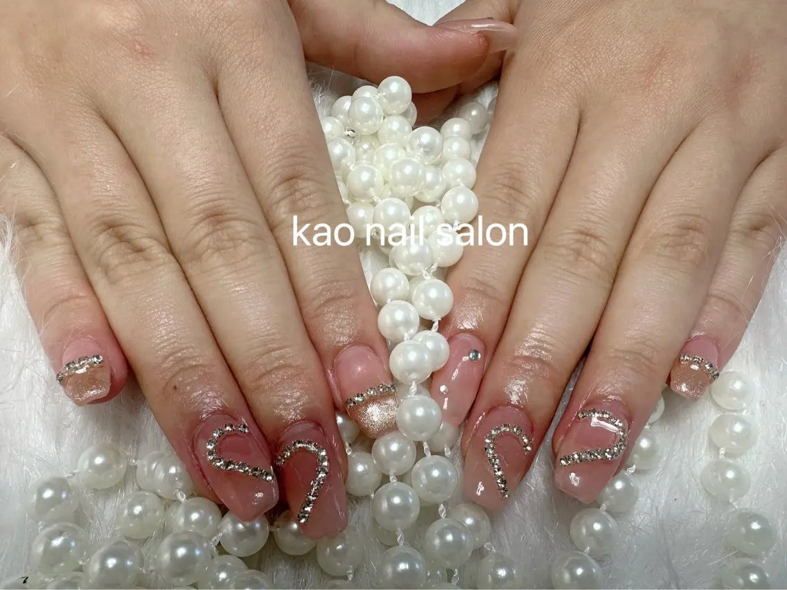 ネイル チークネイル 長さ出し フレンチネイル ジェルネイル ガラスフレンチ kao nail マグネット/長さだしのネイルデザイン