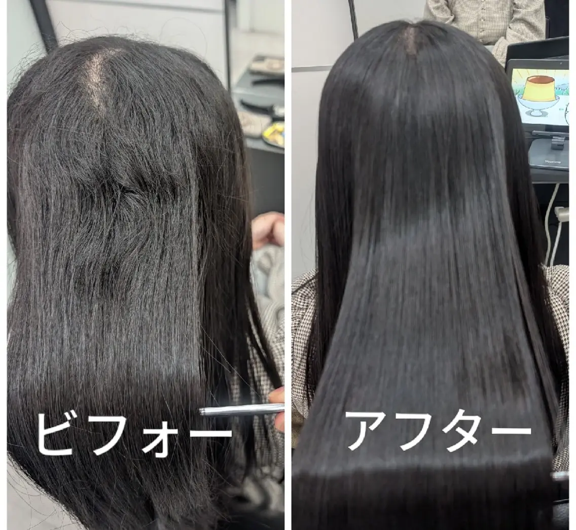 ロング 縮毛矯正 カット 縮毛矯正 トリートメント 艶髪／ミントカラー／ 肌が綺麗に見えるお色のヘアスタイル