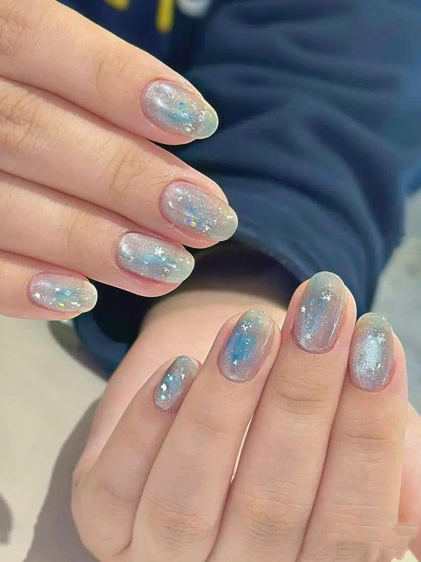 ネイル アートネイル オーロラネイル チークネイル フレンチネイル ガラスフレンチ 🎀YooLi Nail salonのネイルデザイン