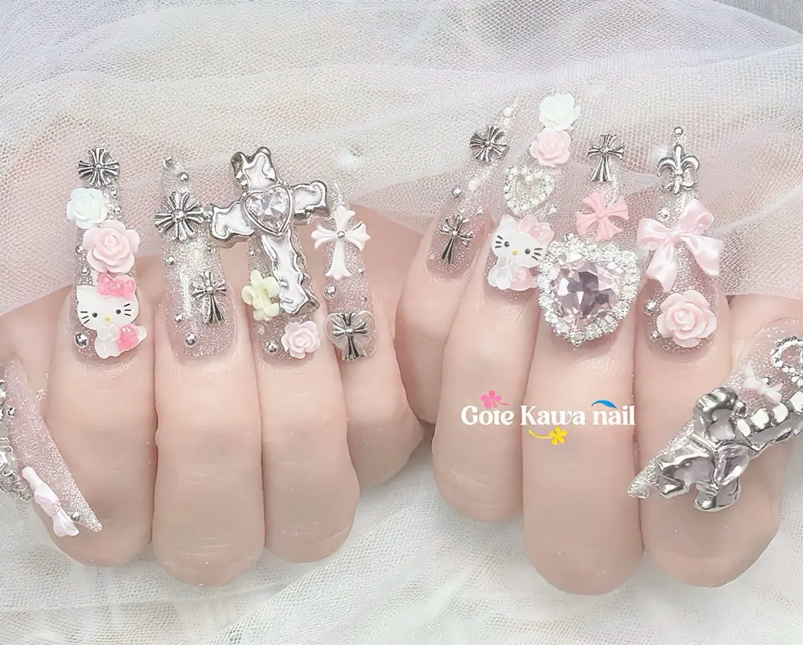 ネイル ブルー 持ち込み ピンク 夏ネイル ハンドネイル ハンドケア Gote Kawa nail salonのネイルデザイン