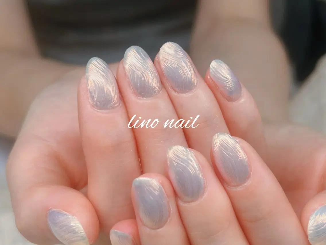 ネイル オーロラネイル 長さ出し フットネイル 持ち込み 夏ネイル ハンドネイル Lino Nailのネイルデザイン