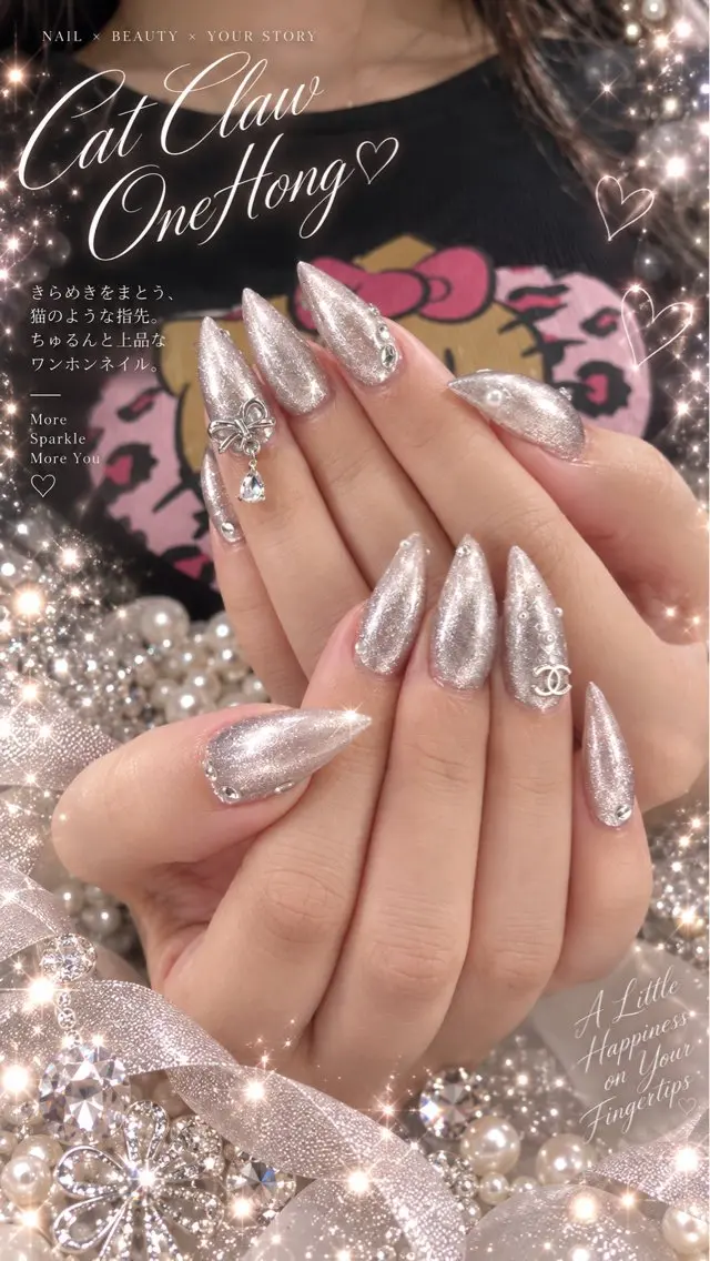 ネイル アートネイル 長さ出し ガーリー 韓国ネイル マグネットネイル mii/ naru nailのネイルデザイン