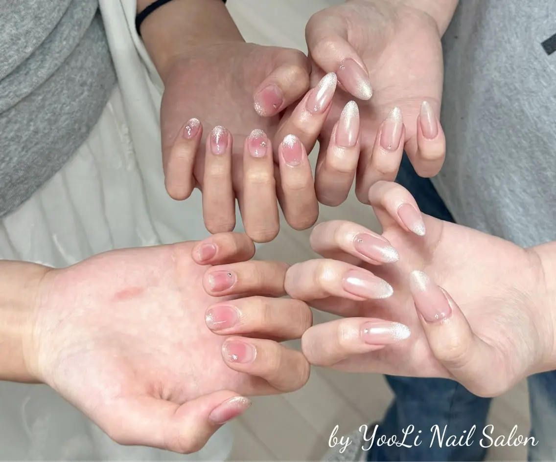 ネイル アートネイル オーロラネイル チークネイル フレンチネイル ガラスフレンチ ハンドネイル 🎀🎀YooLi Nail Salonのネイルデザイン