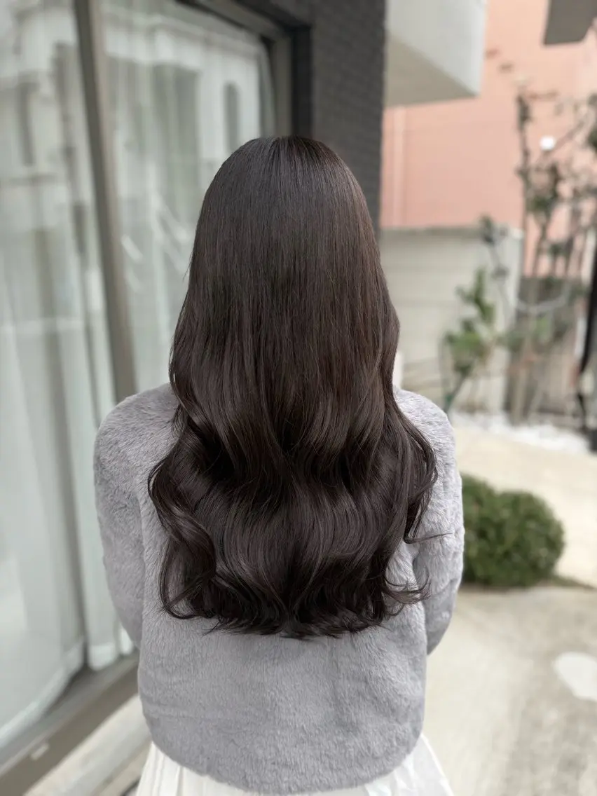 ロング カラー グレージュ オリーブグレージュ オリーブグレー カット ヘアカラー トリートメント グレージュ/レイヤー /韓国ヘア/RISAのヘアスタイル