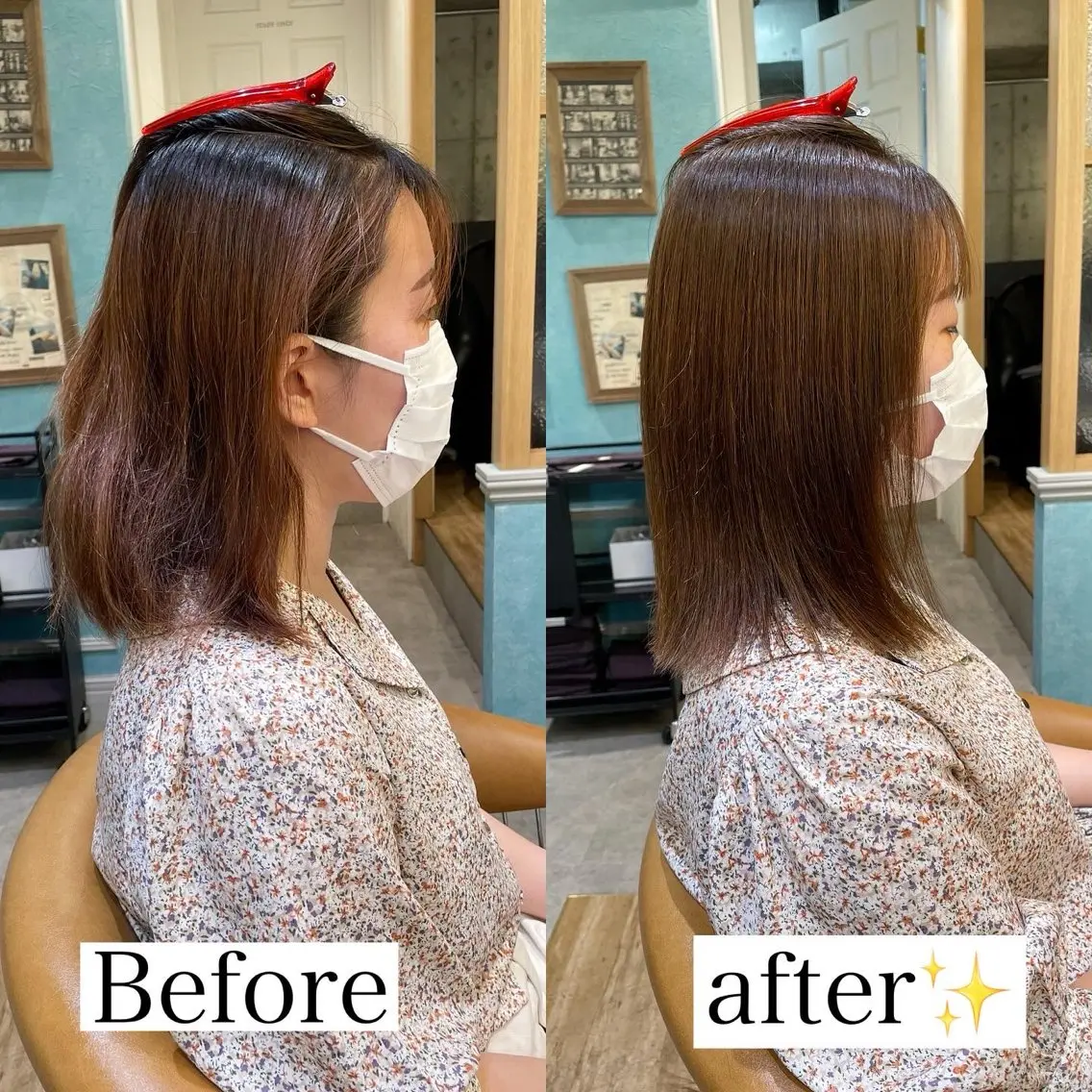 ミディアム カット ヘアカラー 縮毛矯正 トリートメント 山本翔一郎 韓国顔周りレイヤーのヘアスタイル