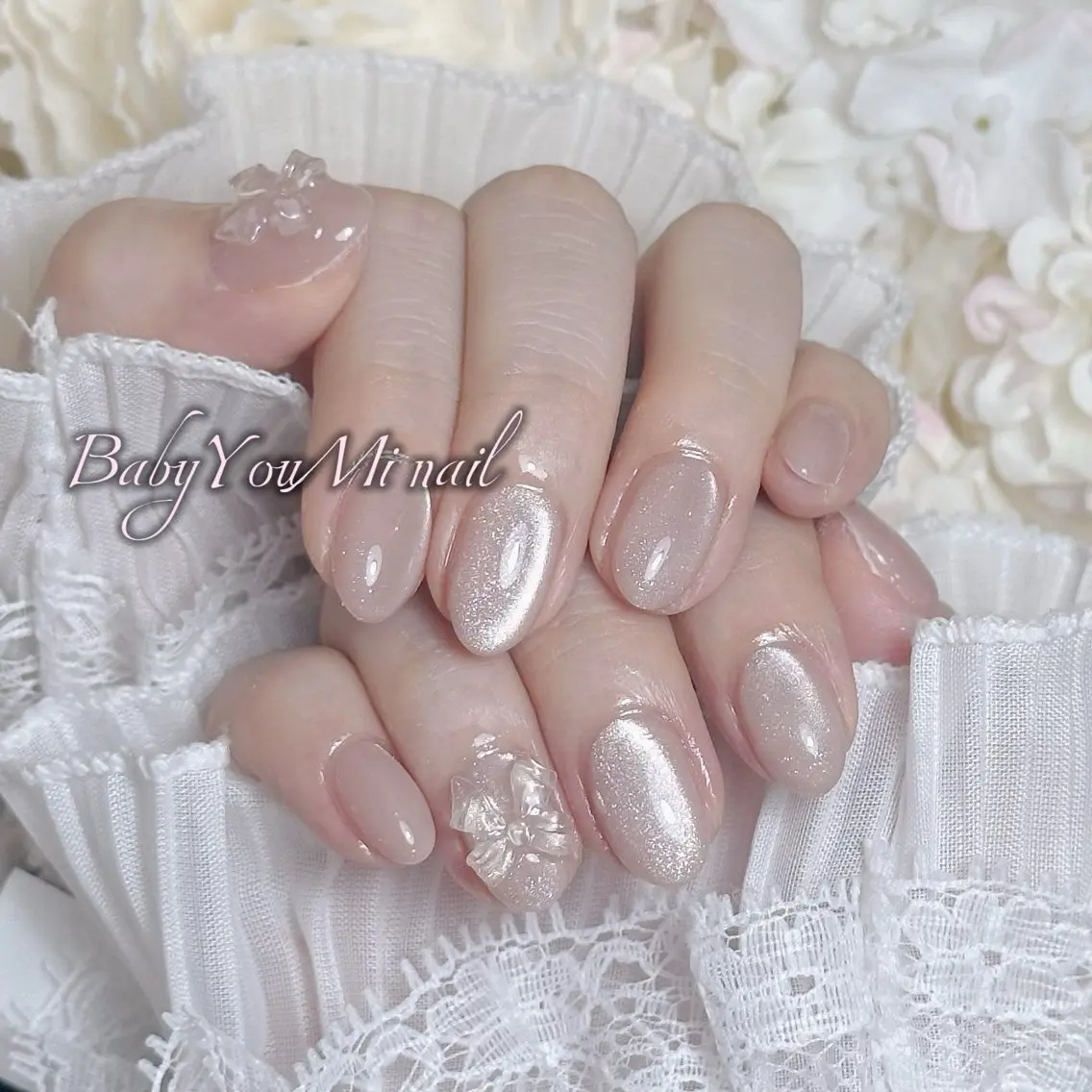 ネイル オーロラネイル チークネイル 成人式 フットネイル フレンチネイル ハンドネイル BabyYouMi nailのネイルデザイン