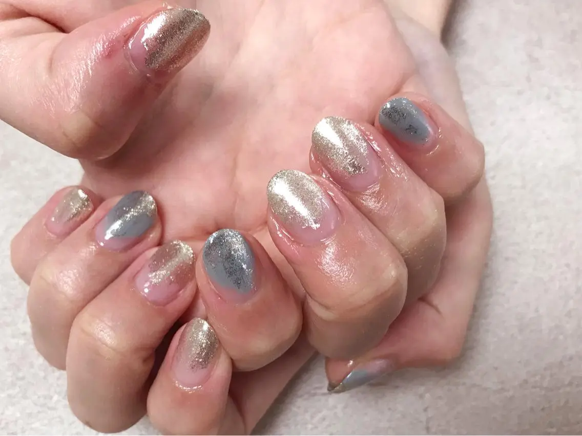 ネイル ブルー kikinail 溝の口のネイルデザイン