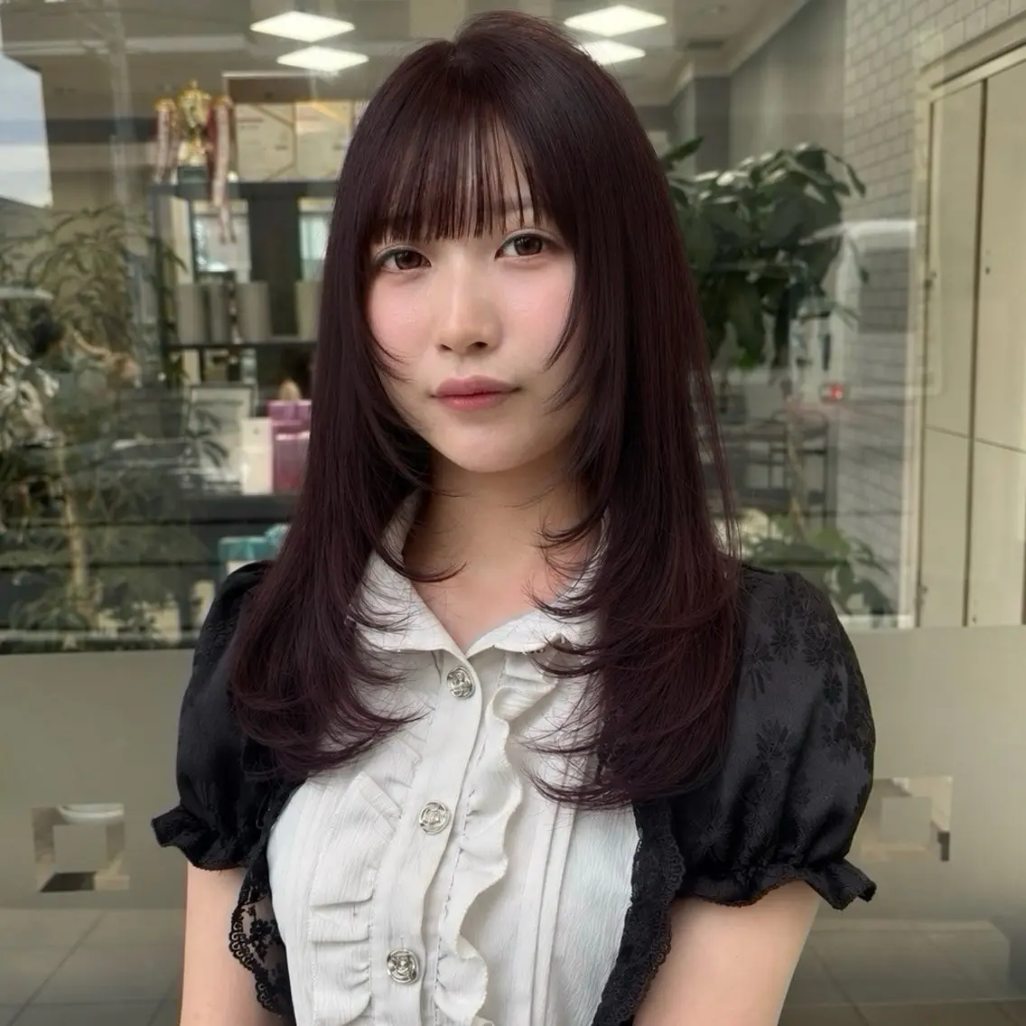 ロング カラー ブリーチ ブラウンカラー カシス ダブルカラー ブリーチなしカラー ヘアカラー トリートメント トレンドヘア/ボブ/ レイヤー/暖色/麻咲のヘアスタイル