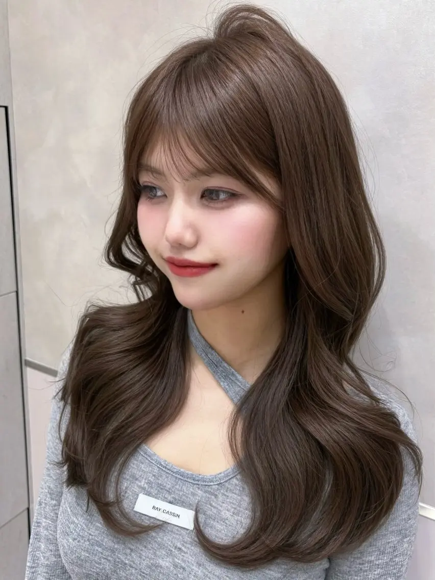 ミディアム ミディアムレイヤー 韓国風ヘア レイヤーカット 小顔カット カット ヘアカラー トリートメント 赤み消し透明感カラー 似合わせ前髪柴田礼空のヘアスタイル