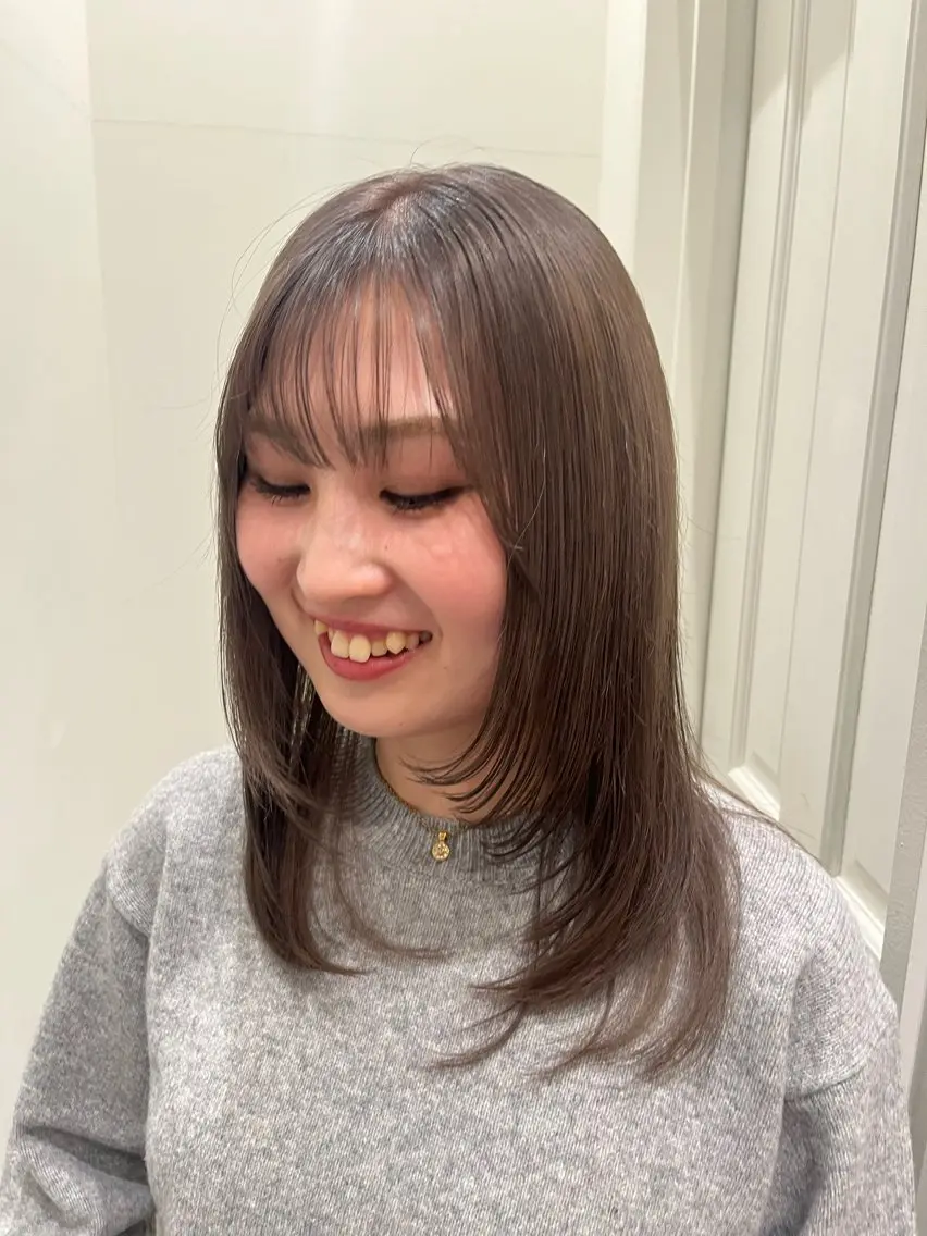 ミディアム 顔周りカット レイヤーカット 暖色カラー/ダブル カラー/名古屋/辻のヘアスタイル