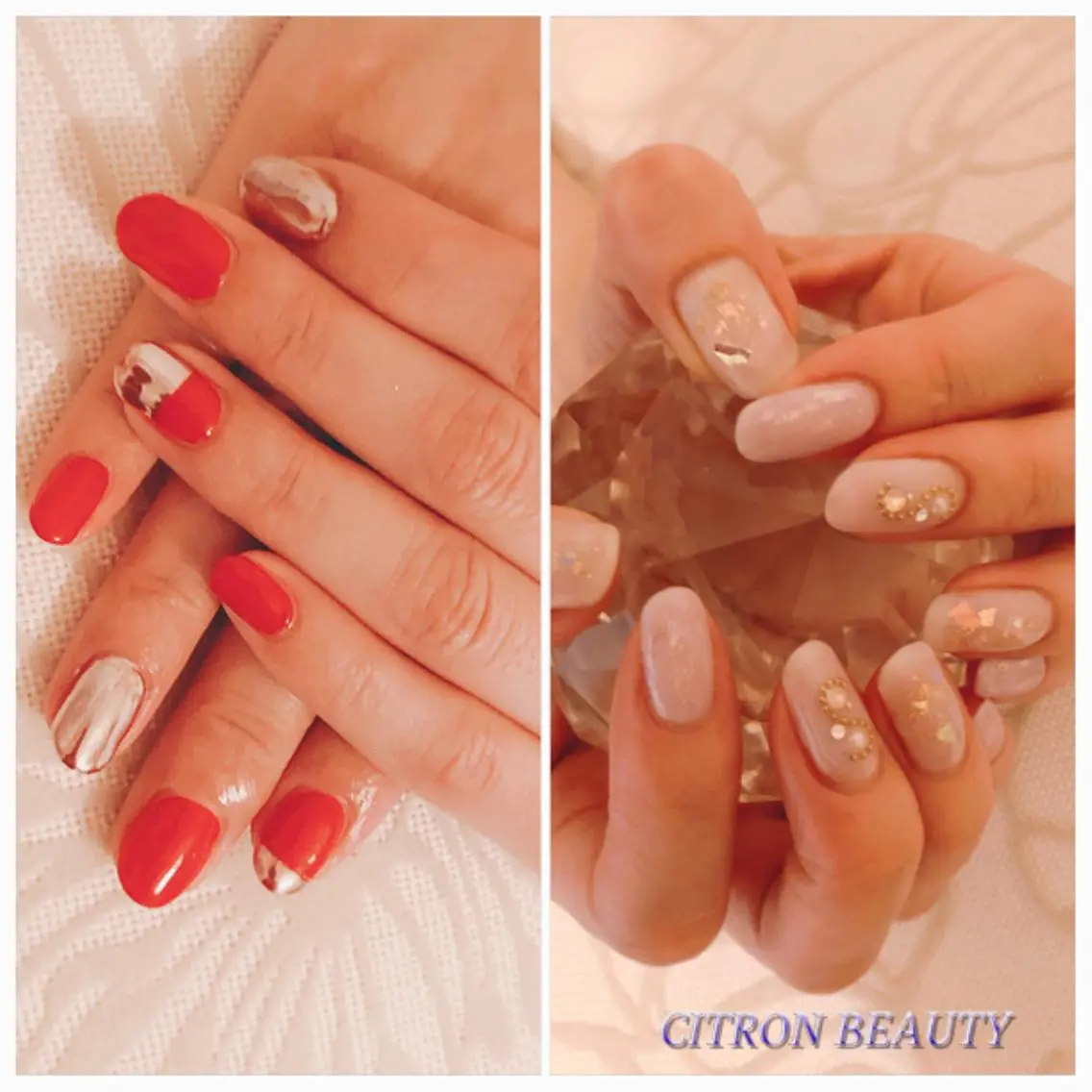 ネイル ミラーネイル ニュアンスネイル 赤色 CITRON NAIL💅練習生のネイルデザイン
