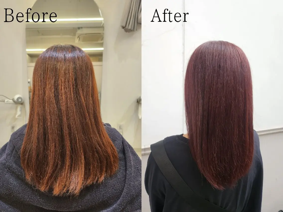 カラー レッドカラー ヘアカラー 津波古 杏純のヘアスタイル