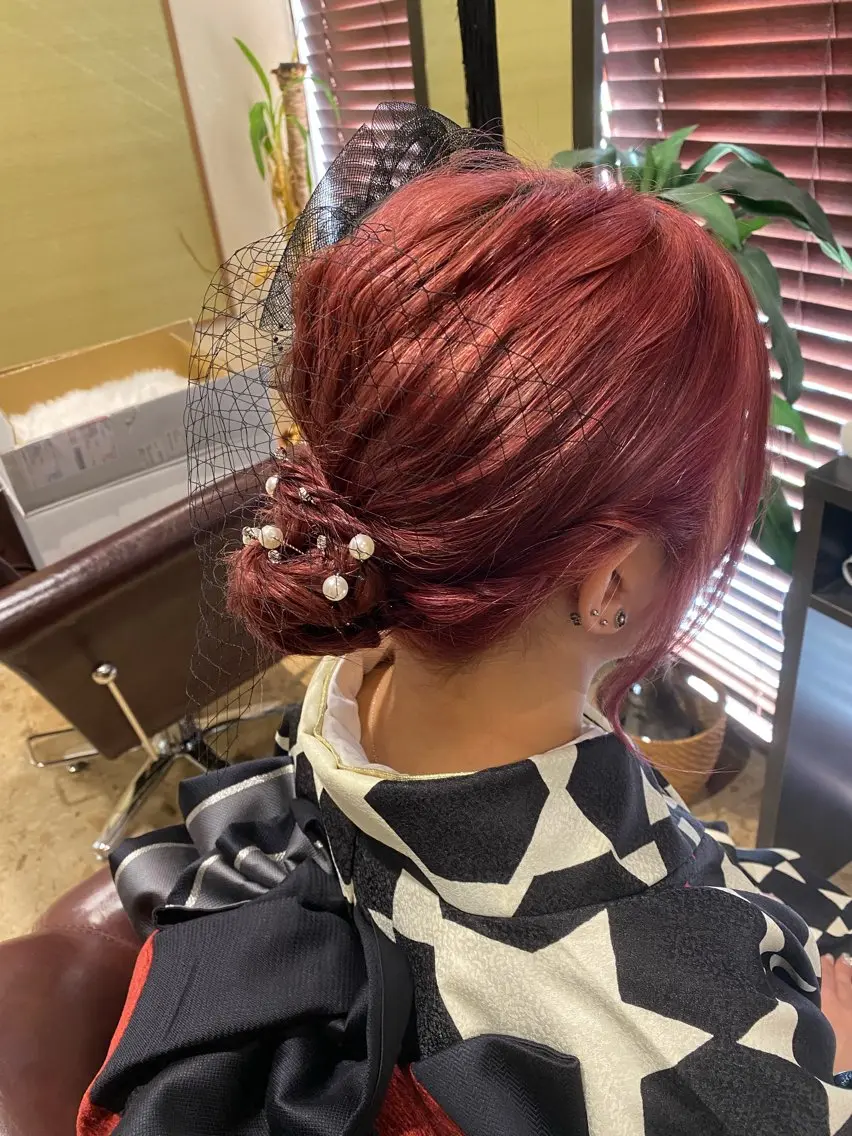 ミディアム ヘアアレンジ 成人式 國分 伸也のヘアスタイル