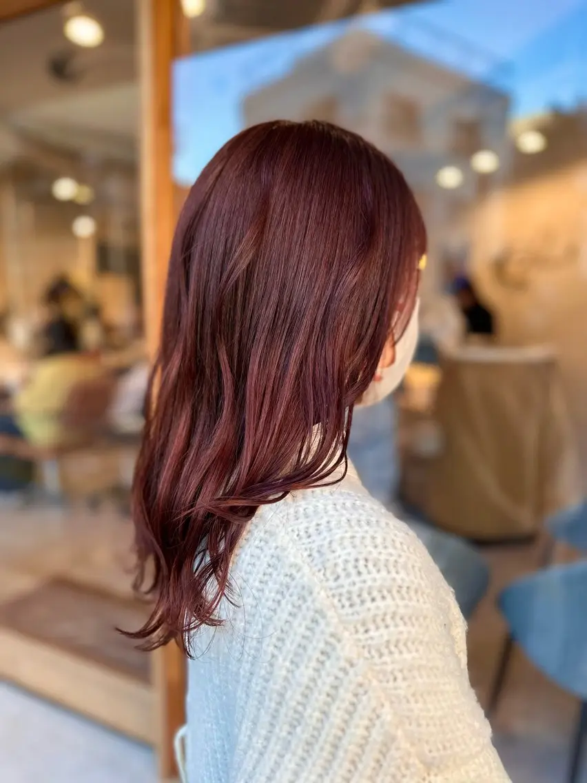 ロング カラー ボルドーカラー レッドカラー カット ヘアカラー トリートメント 特殊カラー特化 ✂️SHIAN フジのヘアスタイル