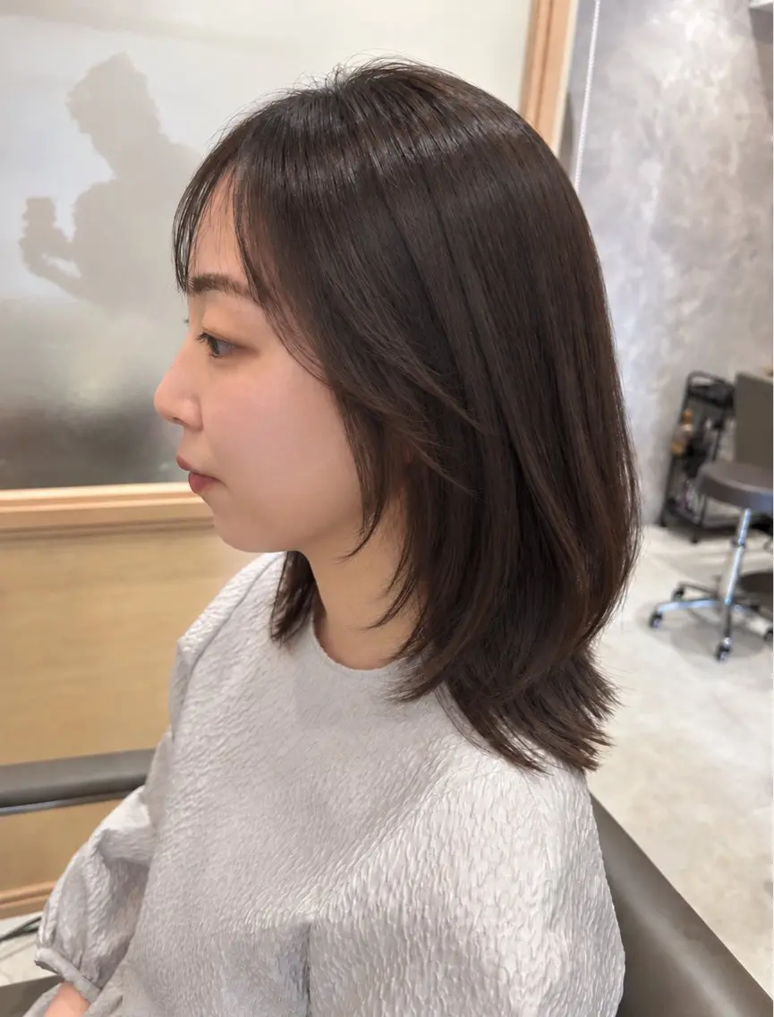 ミディアム ケアカラー くびれヘア カット トリートメント ヘッドスパ 久木原 ゆりのヘアスタイル