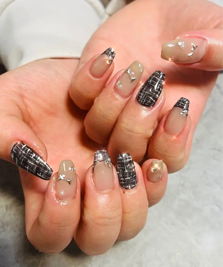 ネイル ツイードネイル 冬ネイル ハンドネイル ハンドケア ベテランネイル cnc nailのネイルデザイン