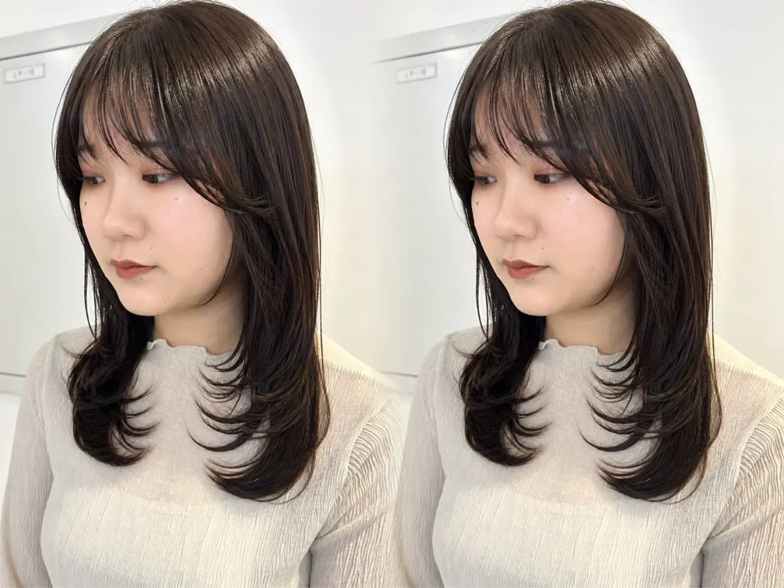 ミディアム カラー ミディアムレイヤー 透明感カラー グレージュ レイヤーカット カット ヘアカラー トリートメント 池袋/小顔レイヤー/ 顔まわり/taigaのヘアスタイル