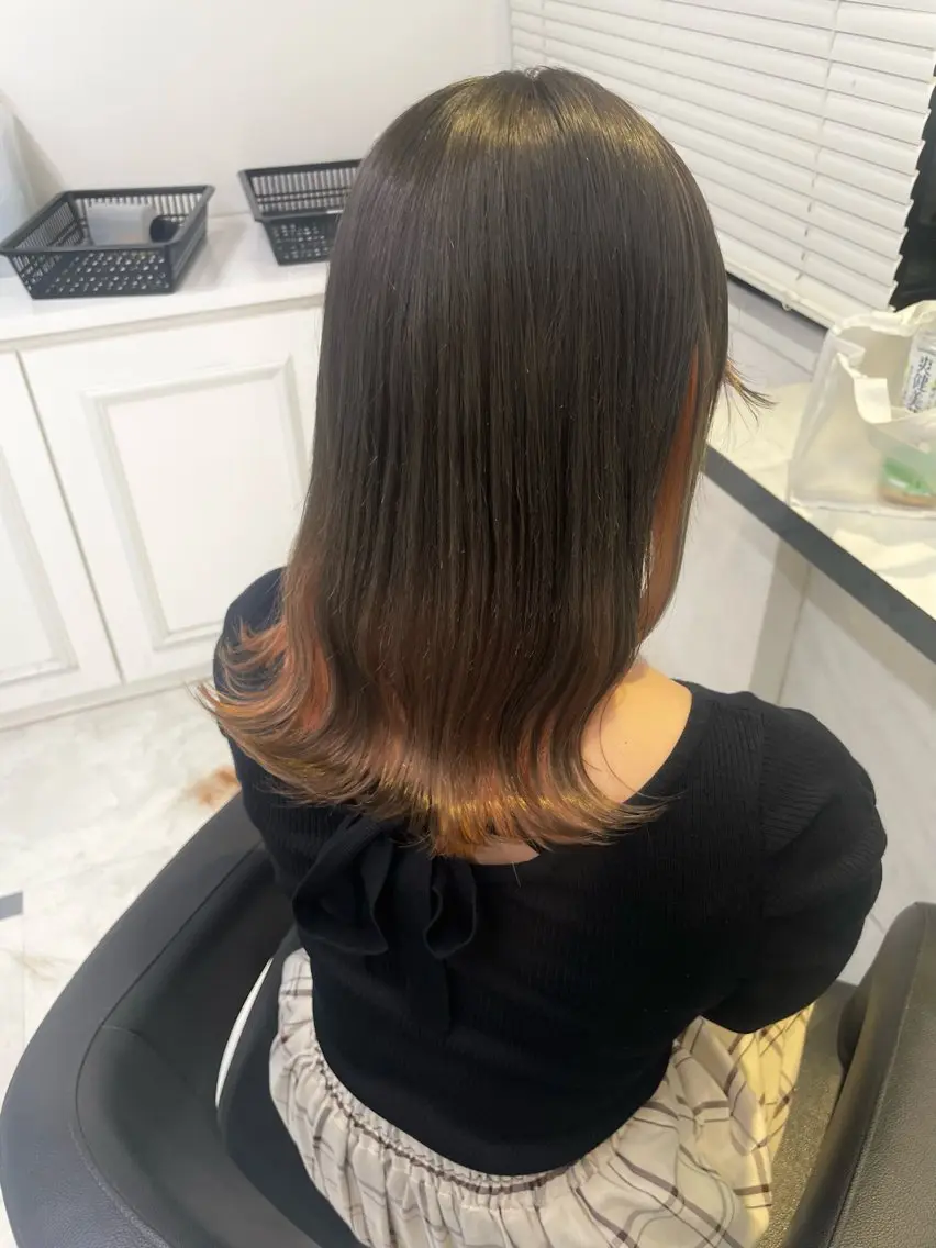 ロング カラー ダークグレー ダークグレージュ グレージュ オレンジ 💖艶と似合わせ💖 ブリーチ縮毛矯正💖のヘアスタイル