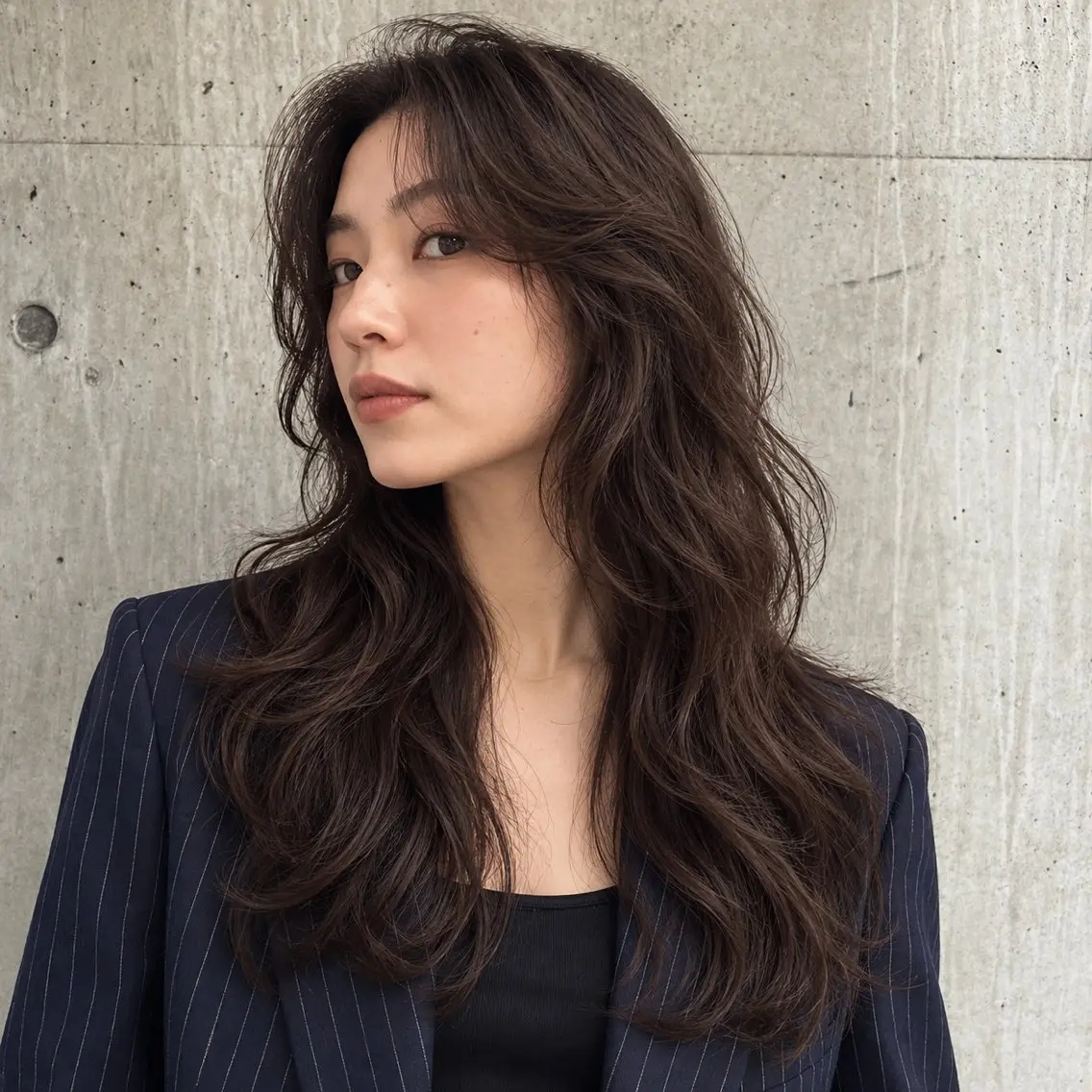 ロング パーマ レイヤーカット ロング デジタルパーマ カット パーマ NAGANO/朝ラク くせ毛風デジパのヘアスタイル
