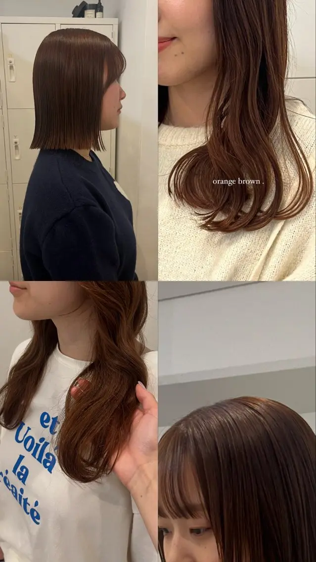 カラー ダブルカラー オレンジ フクシママユ / 柔らかカラーのヘアスタイル