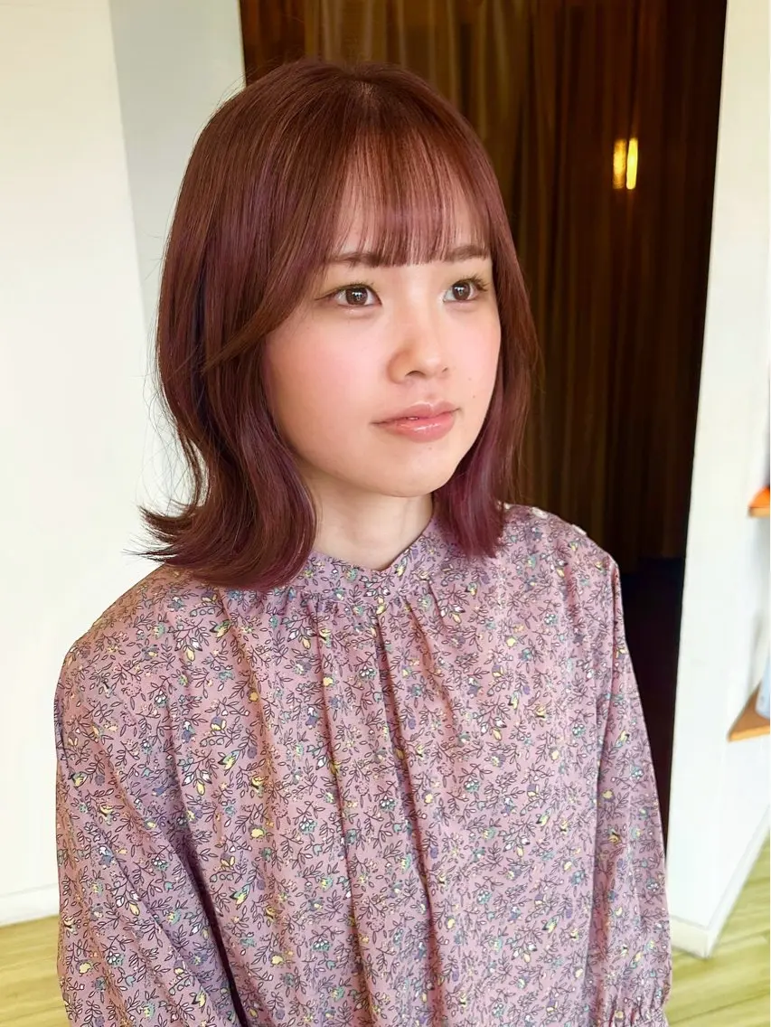 ミディアム カラー ブラウンカラー ピンクカラー ピンクブラウン ペッツ本店 スタイリスト増田ゆきのヘアスタイル