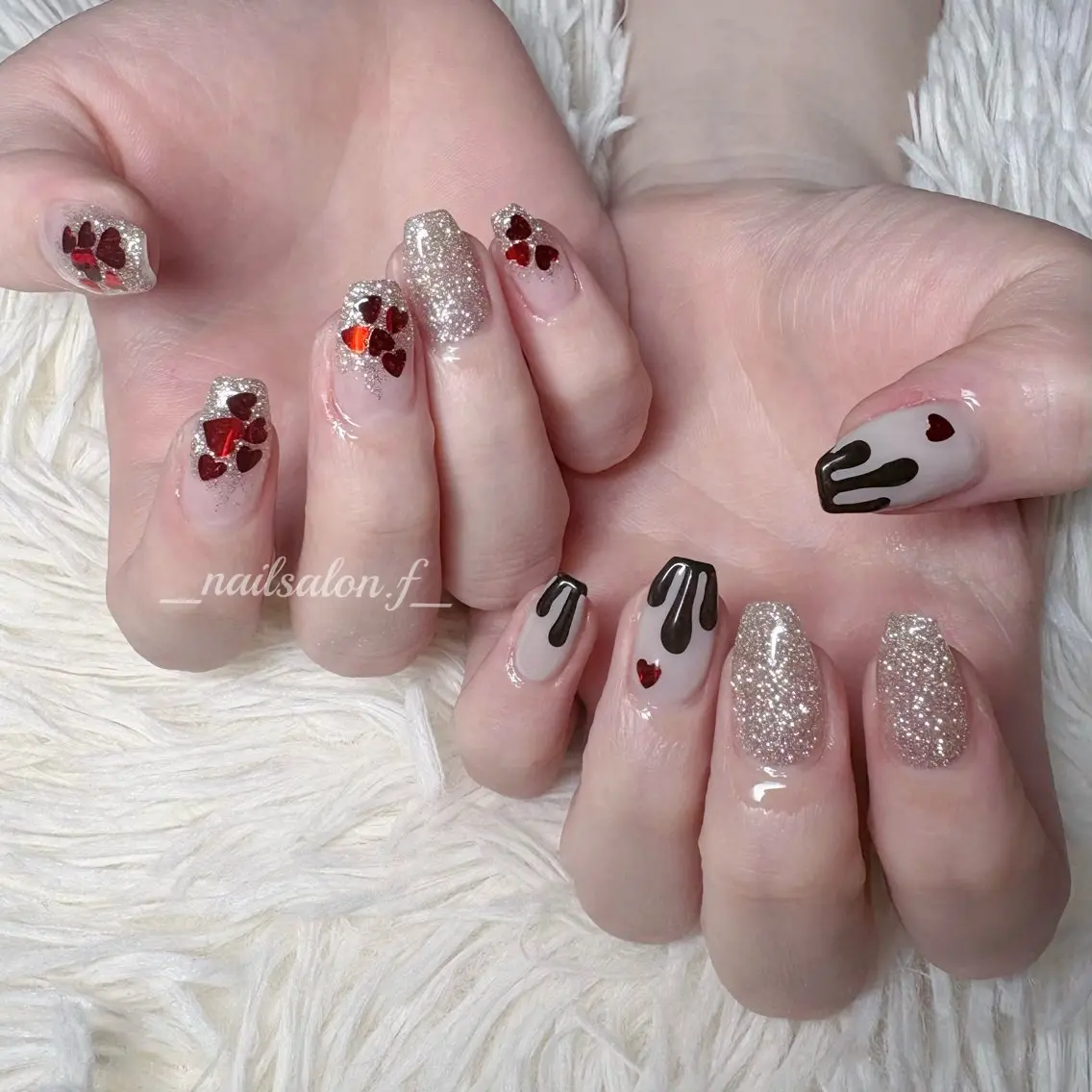 ネイル バレンタイン ハンドネイル Nailsalon Fのネイルデザイン