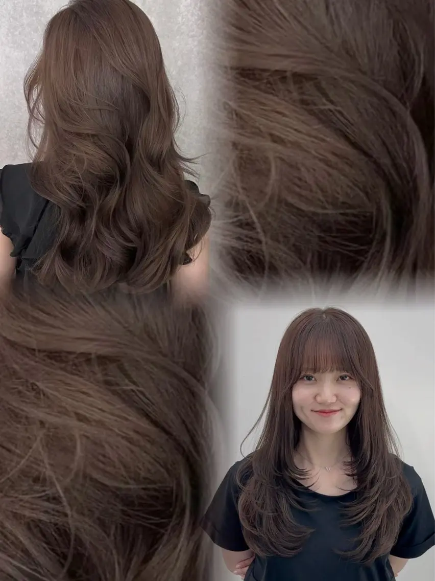 カラー 透明感カラー ヘアカラー トリートメント ヘアセット 韓国風レイヤーカラー ライムのヘアスタイル