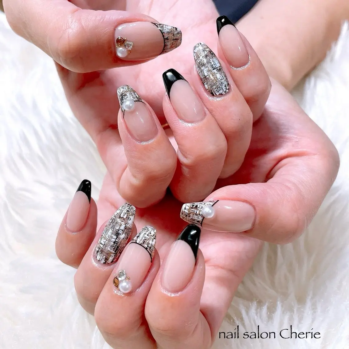 ネイル ツイードネイル 冬ネイル ハンドネイル nail salon Cherieのネイルデザイン