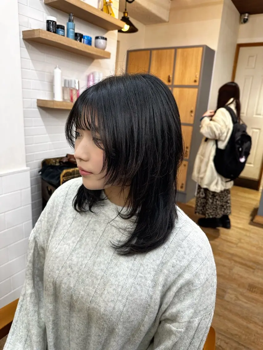 ミディアム カラー パーマ ヘアアレンジ メンズ キッズ レイヤーカット/ 巻ける縮毛矯正のヘアスタイル