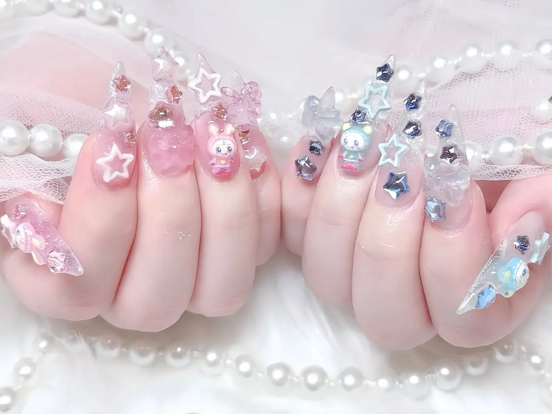 ネイル ブルー ジェルネイル ガーリー グラデーション グリーン ハンドネイル Rin Nail 新大久保店のネイルデザイン