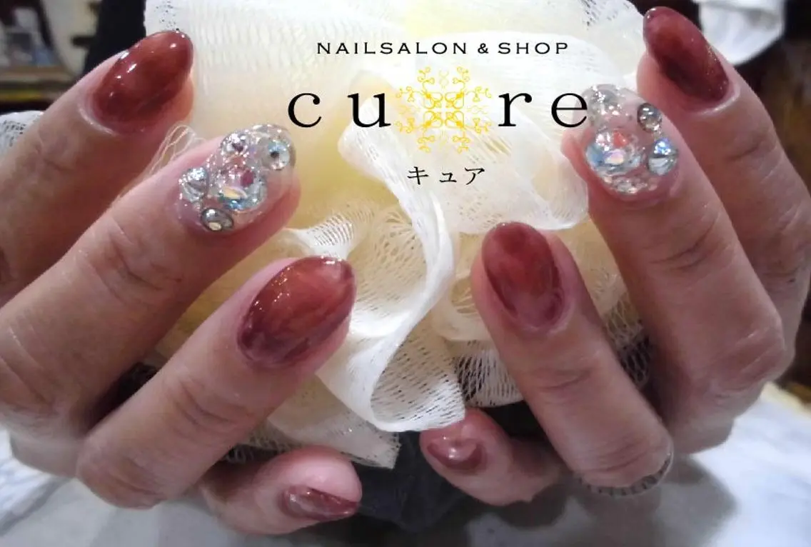 ネイル ジェルネイル ワンカラーネイル ストーンネイル ネイルサロン Cureのネイルデザイン