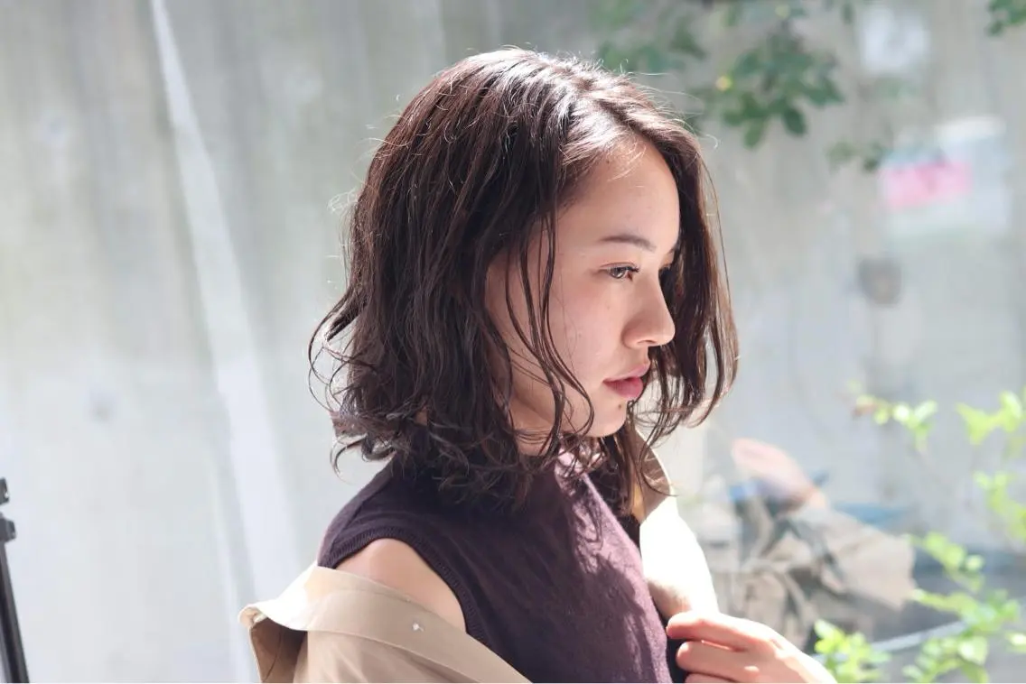 ミディアム パーマ 💡曲がるストレート /レイヤー松本隼人のヘアスタイル