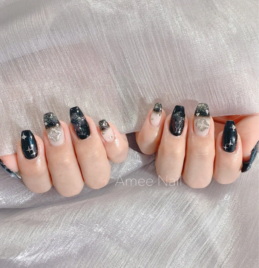 ネイル オーロラネイル クリアネイル フラッシュネイル ジェルネイル グラデーション ハンドネイル Amee Nail Salonのネイルデザイン