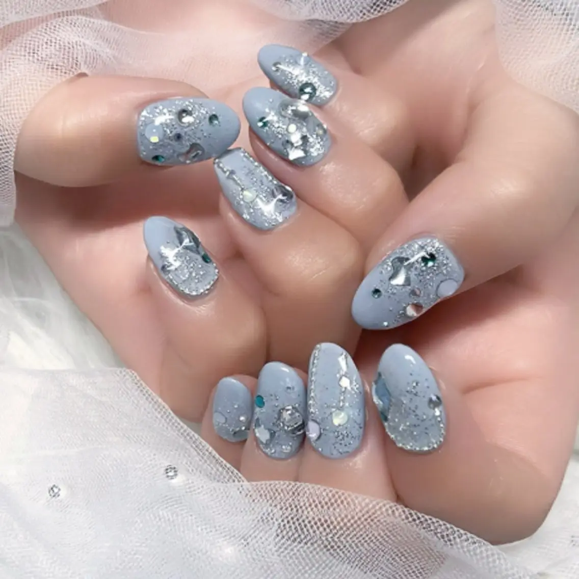 ネイル オーロラネイル ジェルネイル ガーリー ハート ホログラムネイル 🩵池袋heart nail🩵のネイルデザイン