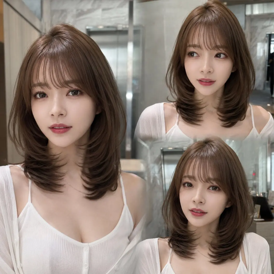 ミディアム カラー カット ヘアカラー トリートメント レイヤー/透明感 カラー/艶髪/山口のヘアスタイル