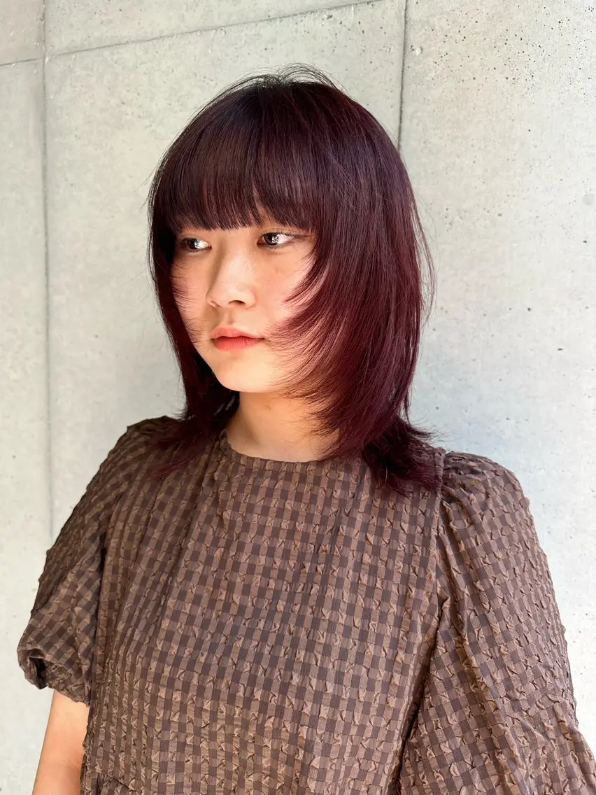 ミディアム カラー ブリーチ レッドカラー ウルフカット カット ヘアカラー 似合わせウルフ/ レイヤー/山本祐輔のヘアスタイル