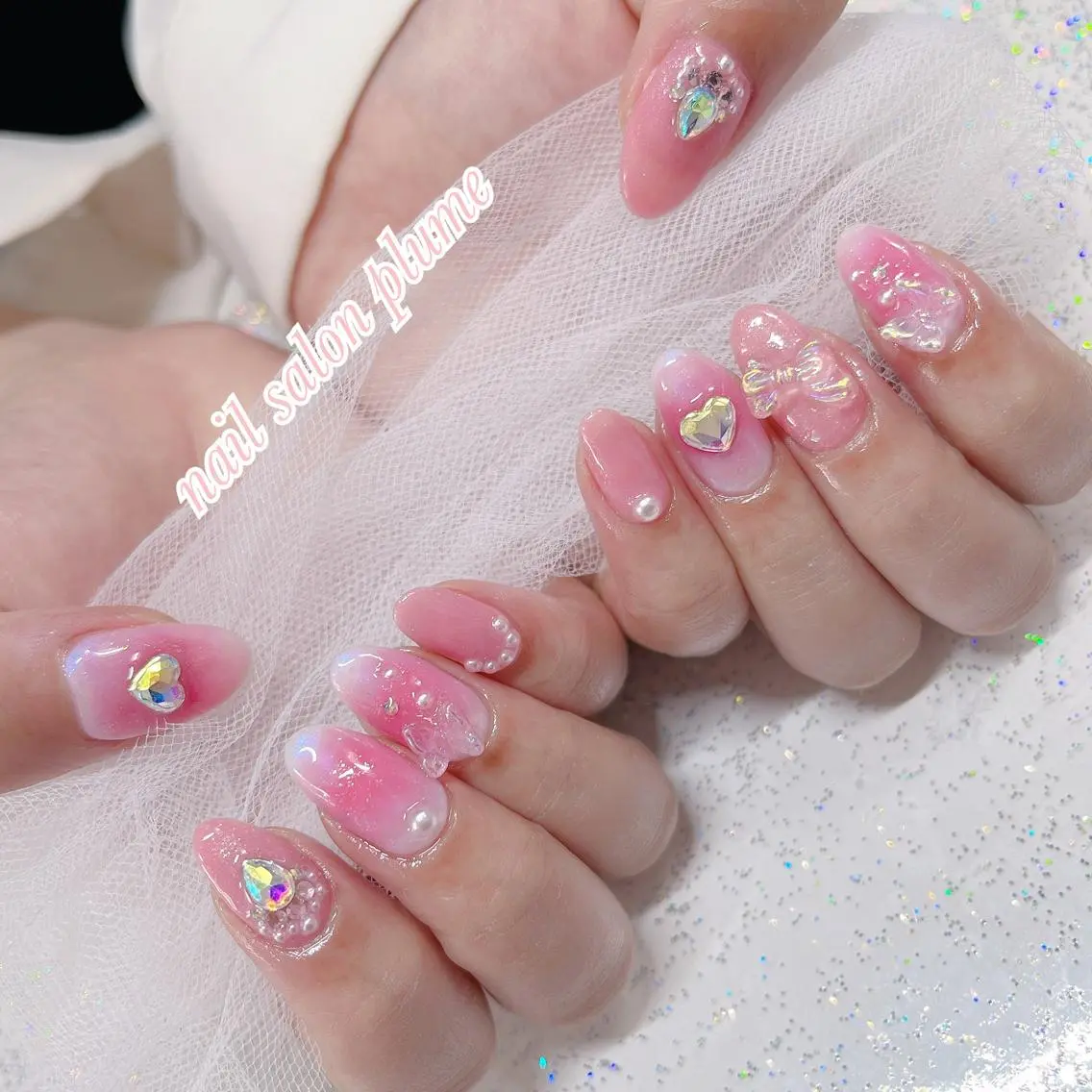 ネイル アートネイル クリアネイル ガーリー ハート 韓国ネイル ハンドネイル plume nail ☆韓国ネイルのネイルデザイン
