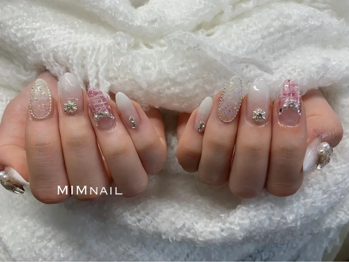 ネイル 長さ出し グラデーション 韓国ネイル スカルプネイル ホワイト *･*MIMnail 1号店･*:･*のネイルデザイン