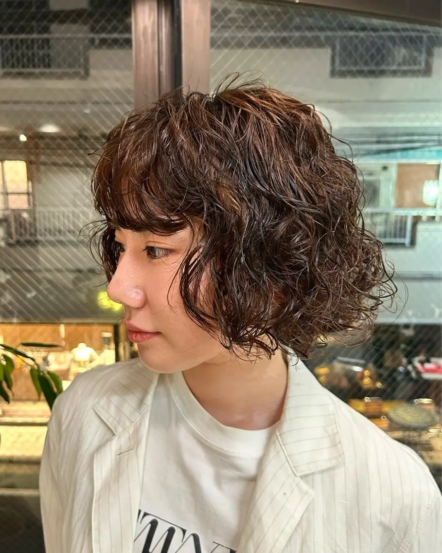 ミディアム パーマ カット パーマ レイヤーパーマ 竹之内竜矢のヘアスタイル