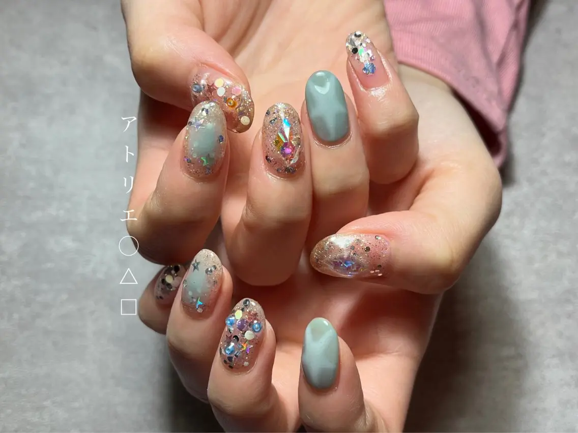 ネイル 春ネイル ハンドネイル アトリエ ○△□のネイルデザイン