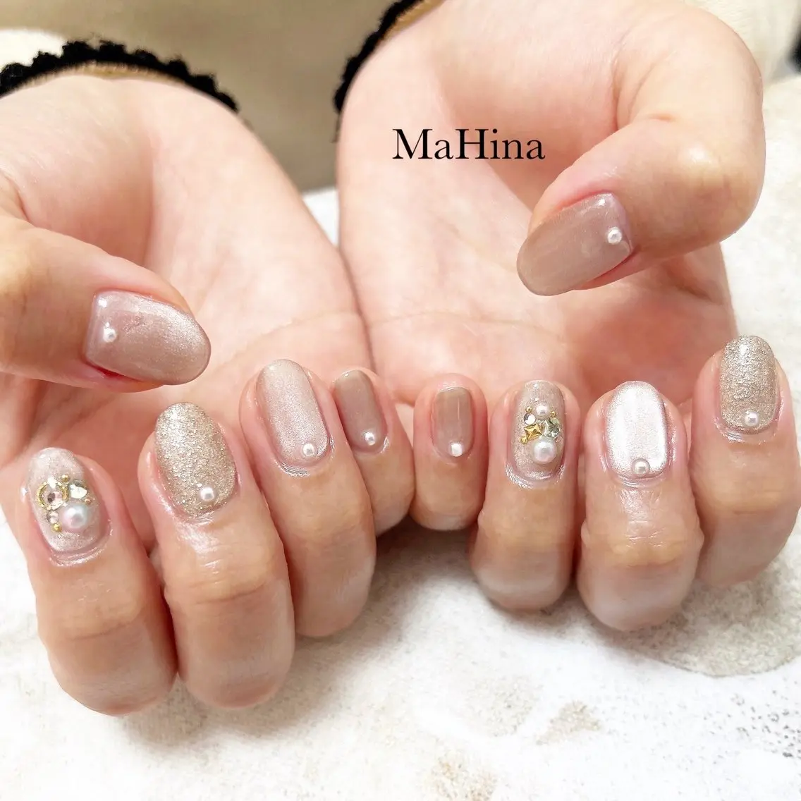 ネイル ジェルネイル マグネットネイル ニュアンスネイル 春ネイル ハンドネイル Le Vernis MaHina・まひなのネイルデザイン