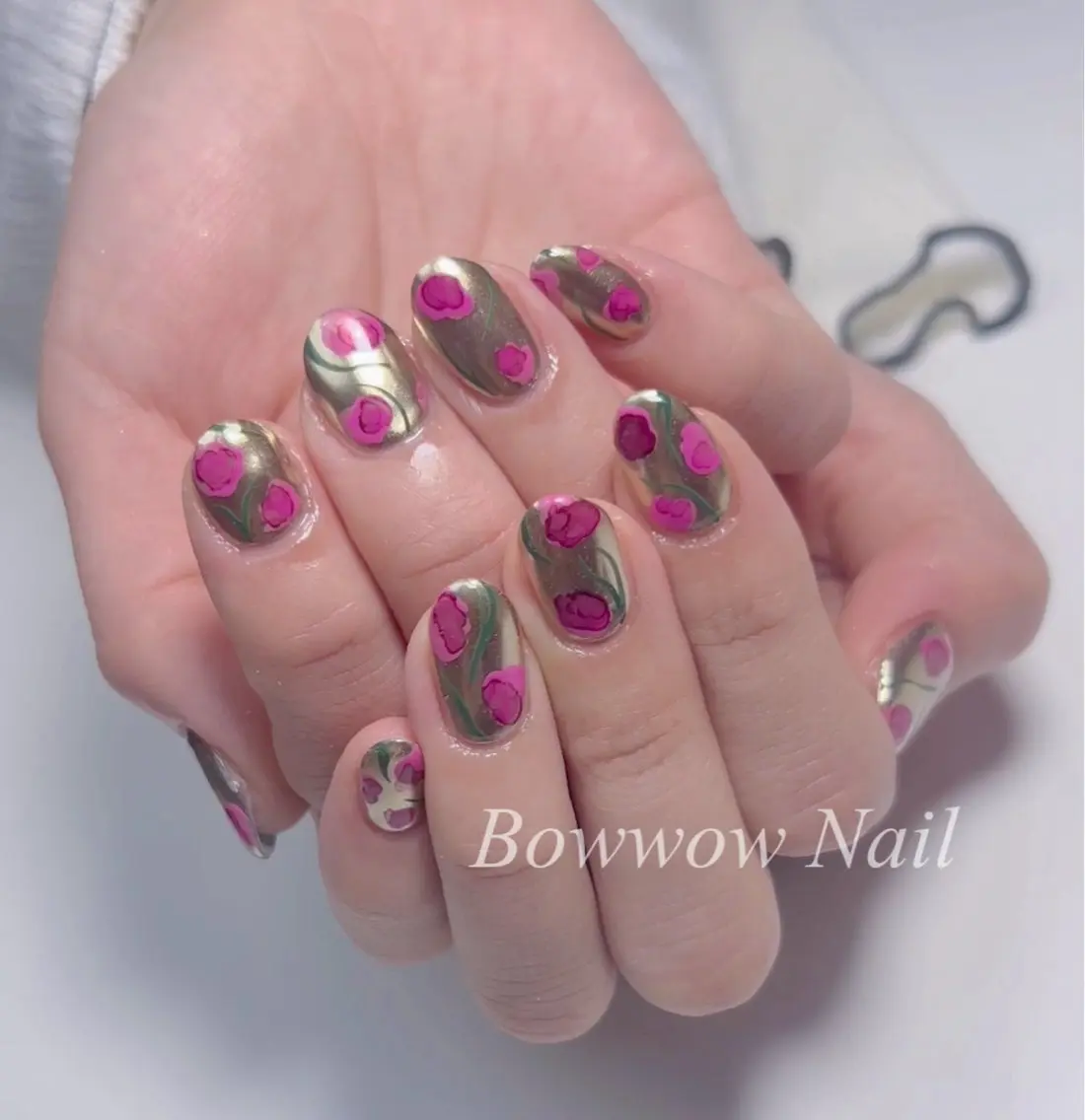 ネイル 長さ出し ミラーネイル ニュアンスネイル Bow wow Nail さや🧸のネイルデザイン